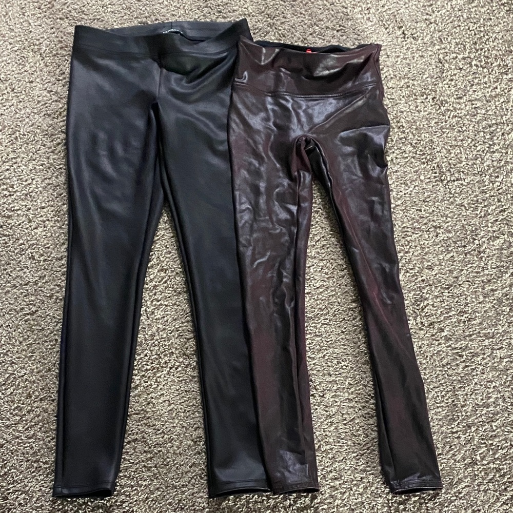Black and Burgandy Faux Leather Leggings Bundle